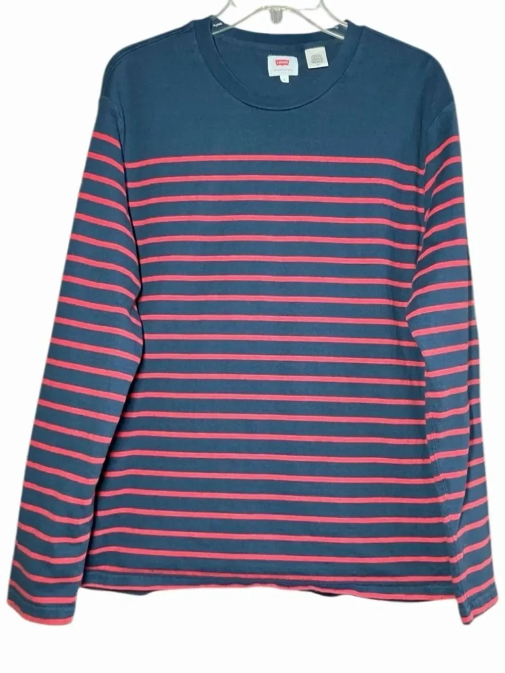 Levi’s Mission Striped Long Sleeve Knit Shirt in Blue/Red Mens L